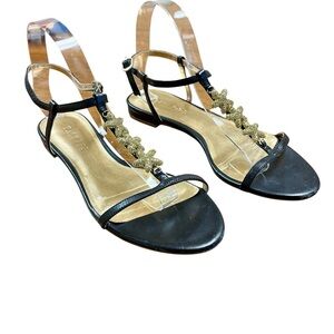 TALBOTS Black Keri Starfish Sea Life Sandals 8‎ Flats Fisherman Mermaid Coastal